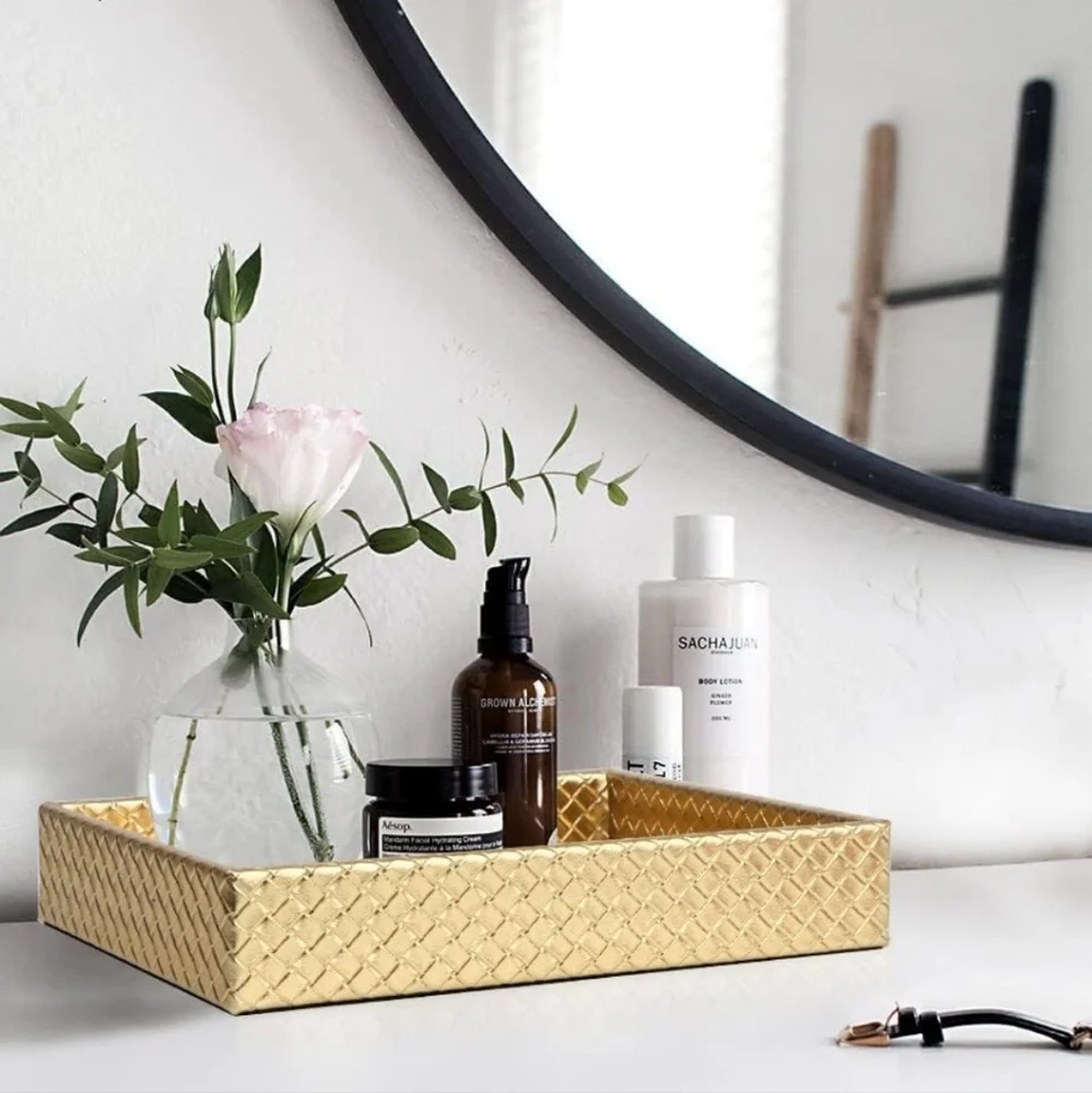 Gold Toned Faux Leather Valet Display Tray/Jewelry Display Tray